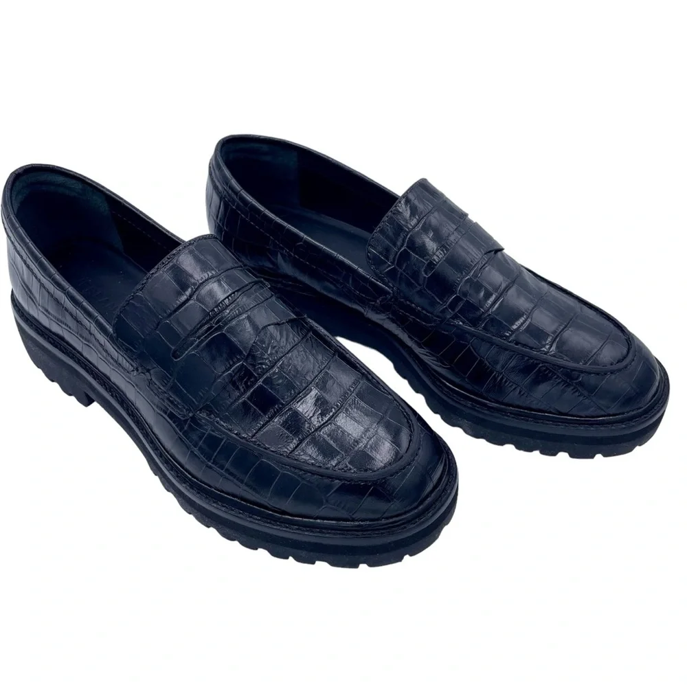 NEW Everlane Black Crocodile Leather Chunky Lug Sole‎ Loafer in Size 8.5
